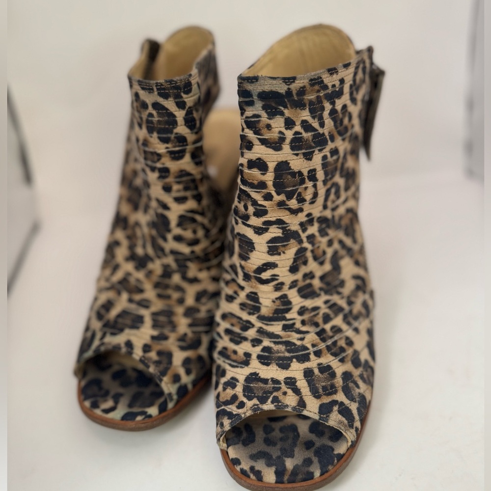 Paul Green US 8.5 Cayanne Cheetah Peep Toe High Heel Block Heels‎ Sandals Boots - Picture 3 of 11